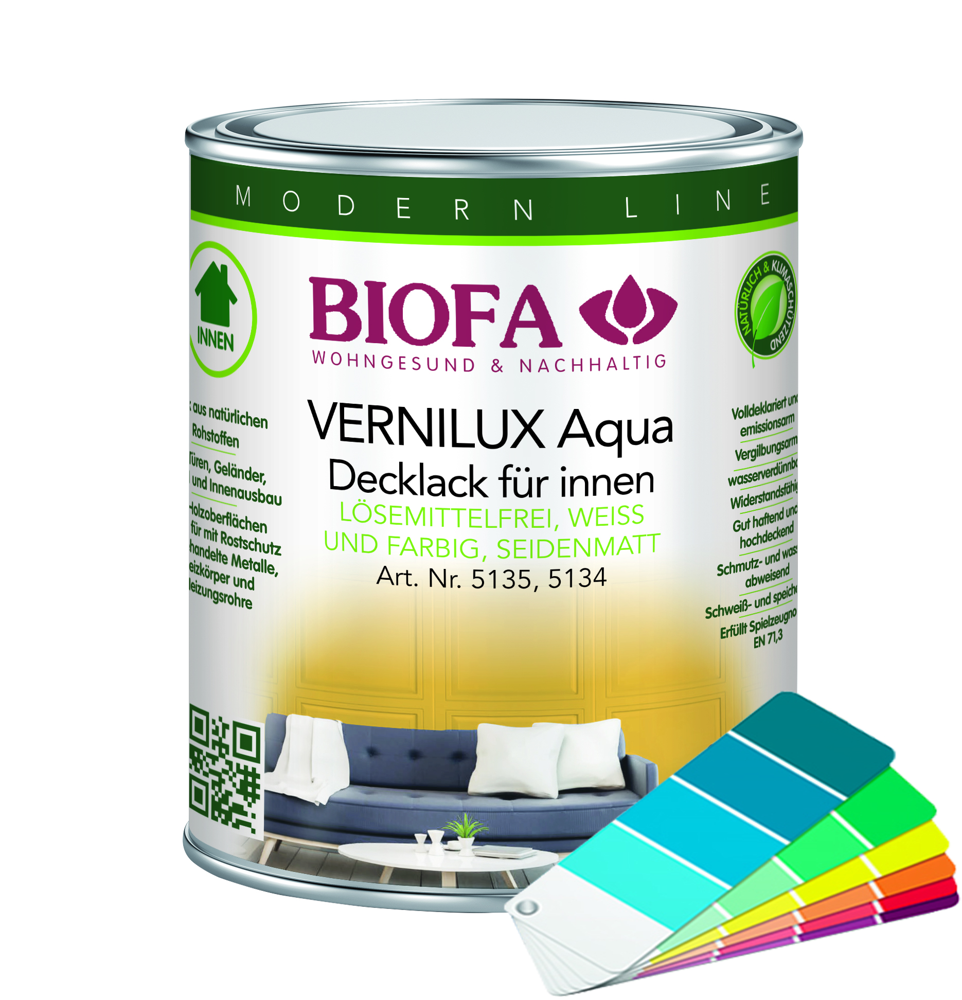 VERNILUX Aqua Decklack für innen seidenmatt farbig lösemittelfrei